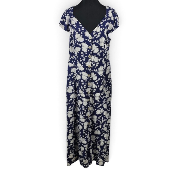 Maeve by Anthropologie Dresses & Skirts - Anthropologie Maeve Motif Floral Midi Dress Size 12 Blue White Short Sleeve Boho